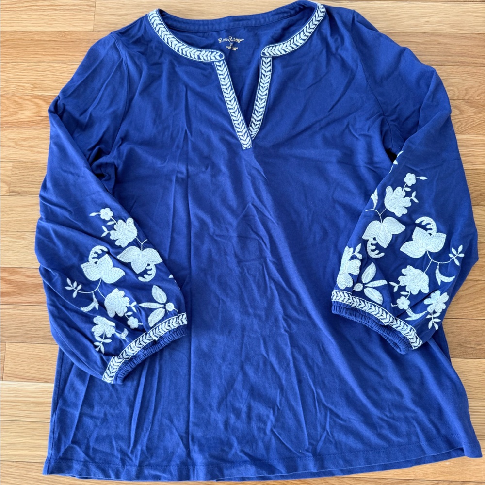 Lilly Pulitzer Navy Tunic with Cream Embroidery